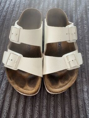 Birkenstock White Double-Buckle Slide Sandals